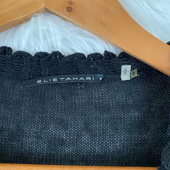 Elie Tahari | Black Linen Cardigan Ruffle Front - Picture 2 of 7